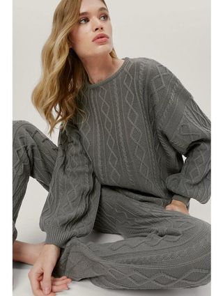 Nasty Gal + Cable Knit Sweater and Sweatpants Loungewear Set