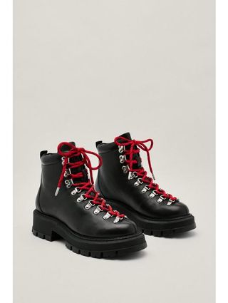 Nasty Gal + Real Leather Contrast Lace Up Hiker Boots