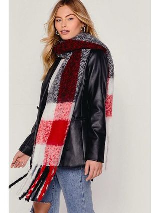 Nasty Gal + Grid You Miss Me Check Faux Wool Scarf