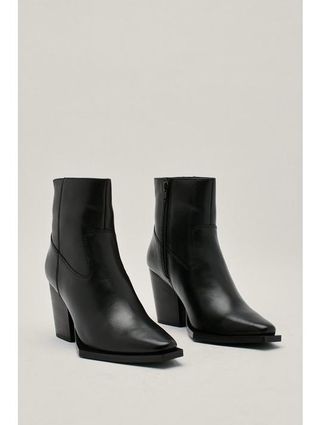 Nasty Gal + High Ankle Faux Leather Western Boots