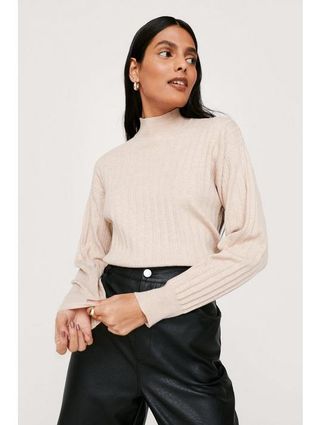 Nasty Gal + High Neck Wide Ribbed Knitted Top