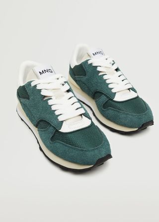 Mango + Lace-Up Leather Sneakers