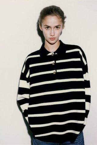Zara + Striped Knit Polo Sweater
