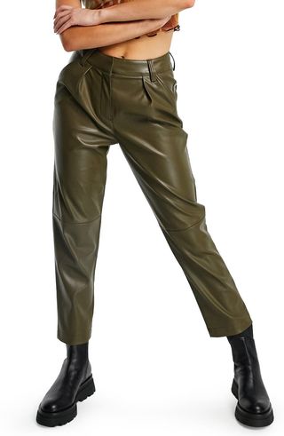 Topshop + Faux Leather Peg Trousers