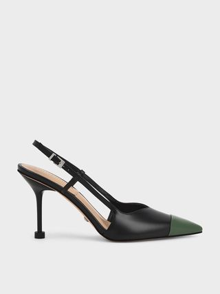 Charles & Keith + Black Patent Leather Slingback Stiletto Pumps