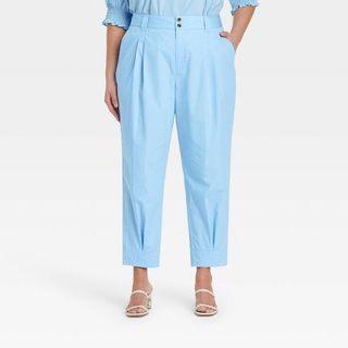 Who What Wear x Target + Mid-Rise Ankle Length Trousers in Blue