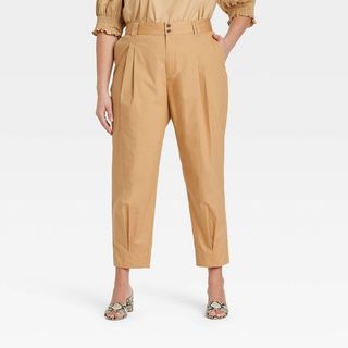 Who What Wear x Target + Mid-Rise Ankle Length Trousers in Brown