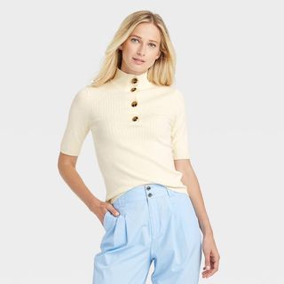 Who What Wear x Target + Mock Turtleneck Pullover Sweater in Cream
