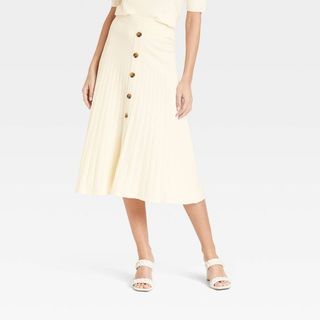 Who What Wear x Target + Button-Front Knit Skirt in Cream