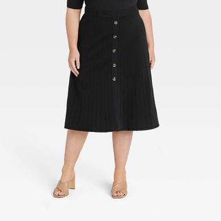 Who What Wear x Target + Button-Front Knit Skirt in Black