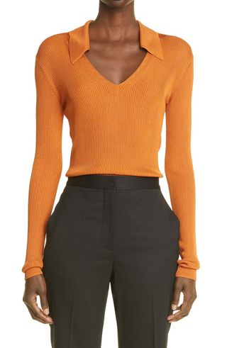 St. John Collection + V-Neck Ribbed Sweater