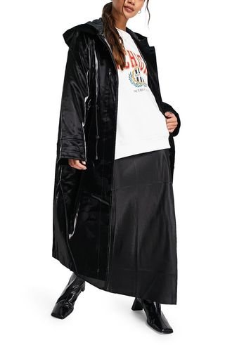 Topshop + Hooded Faux Leather Coat