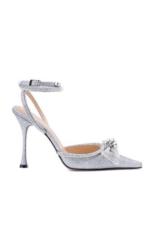 Mach & Mach + Double Bow Crystal-Embellished Glittered Pumps