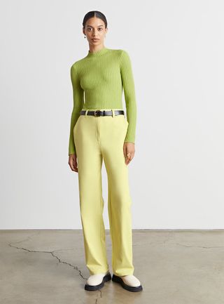 Who What Wear Collection + Lindsey Ribbed Mock-Neck Sweater in Kiwi
