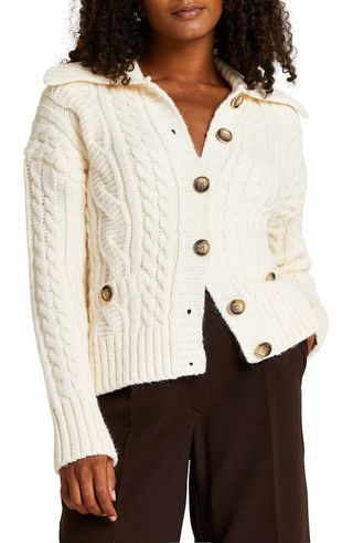 River Island + Cable Knit Collared Cardigan