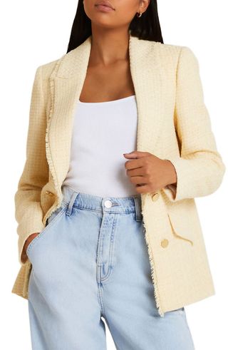 River Island + Edge to Edge Double Breasted Boucle Blazer