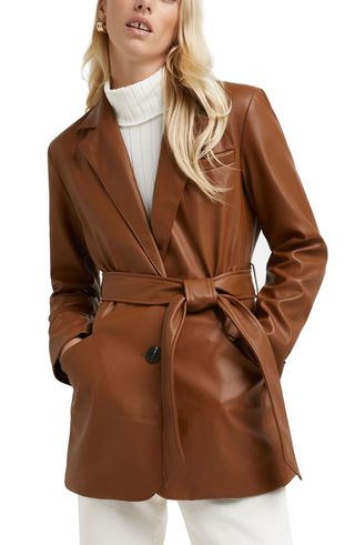 River Island + Belted Faux Leather Blazer
