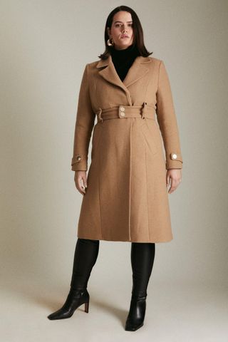 Karen Millen + Curve Italian Wool Mix Popper Detail Coat