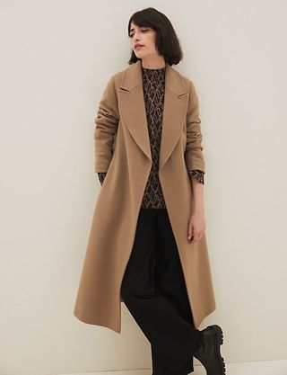 Marks and Spencer + Wool Rich Belted Longline Coat With Cashmere