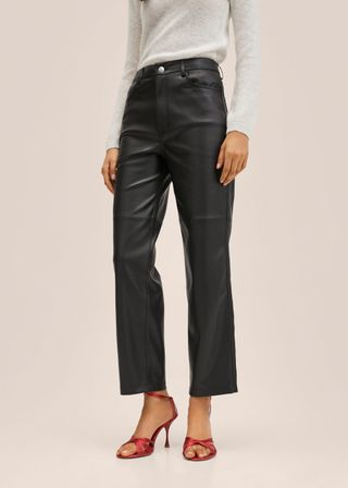 Mango + Leather-Effect Straight Trousers