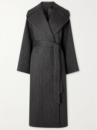Alaïa + Oversized Belted Herringbone Wool and Cotton-Blend Coat