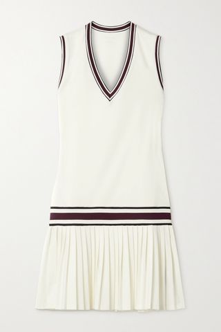 Tory Sport + Striped Pleated Stretch-Jersey Tennis Dress
