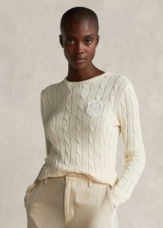 Ralph Lauren + Cable-Knit Crest Patch Cotton Sweater
