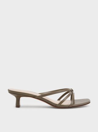 Charles & Keith + Olive Strappy Heeled Toe-Loop Sandals