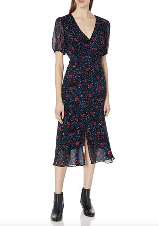 The Kooples + V-Neck Dress With Sinched Waist in a Rose Print
