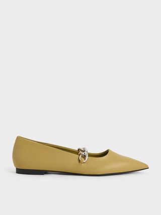 Charles & Keith + Olive Chunky Chain-Link Mary Jane Flats