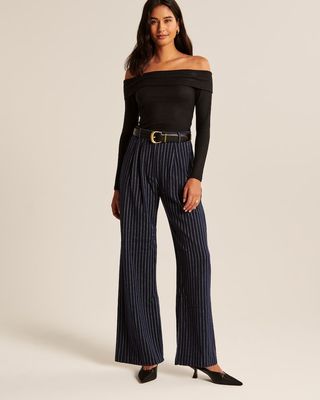 Abercrombie and Fitch + Tailored Brushed Suiting Wide Leg Pants