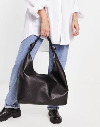 ASOS + Glamorous Knotted Strap Pu Tote Bag in Black