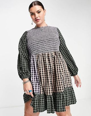 ASOS Design + Shirred Smock Dress with Tiered Hem
