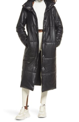 Open Edit + Maxi Faux Leather Puffer Jacket