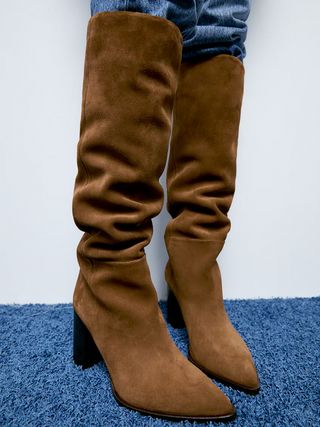 Zara + Split Suede Heeled Boots