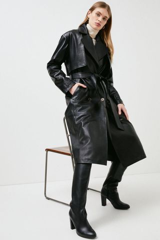 Karen Millen + Leather Oversized Trench Coat