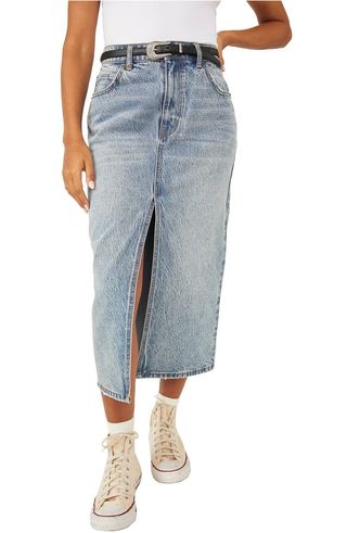 Free People + Calabasis Denim Midi Skirt