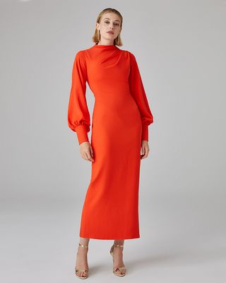 Rasario + Orange Draped Crepe Maxi Dress