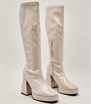 Nasty Gal + Patent Faux Leather Knee High Platform Boots