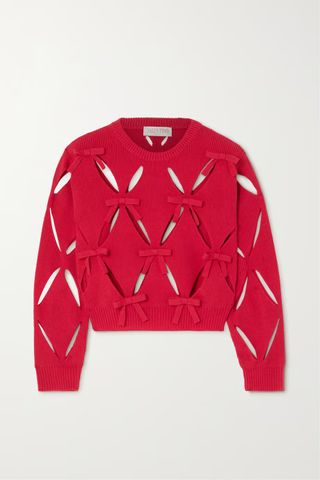 Valentino + Bow-Detailed Cutout Wool Sweater