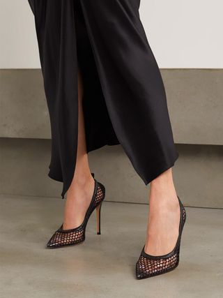 Gianvito Rossi + 105 Leather-Trimmed Fishnet Pumps