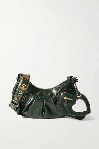 Balenciaga + Le Cagole Studded Croc-Effect Leather Shoulder Bag