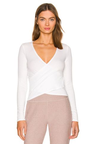 Beyond Yoga + Wrap Party Long Sleeve Top in White