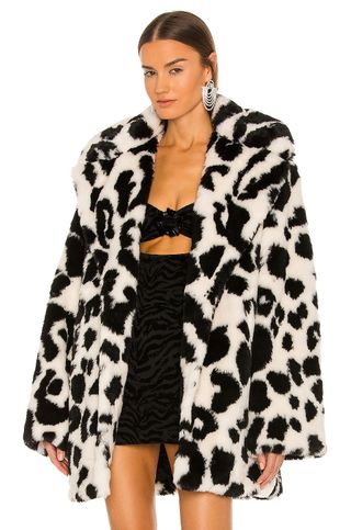 Dundas x Revolve + Grace Faux Fur Coat in Monochrome Leopard