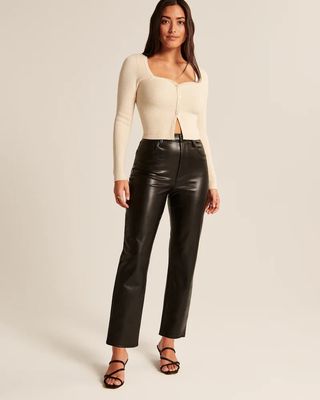 Abercrombie & Fitch + Curve Love Vegan Leather Ankle Straight Pant