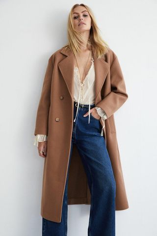 Warehouse + Petite Relaxed Double Breasted Coat