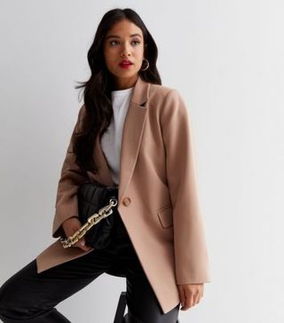 New Look + Petite Camel Long Sleeve Relaxed Fit Blazer