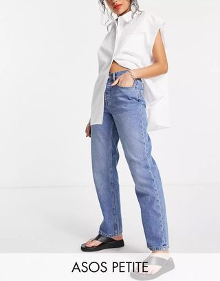 ASOS Design + Petite 90's straight jeans in mid blue