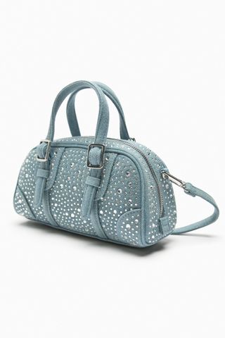 Zara + Rhinestone Denim Bag With Buckles