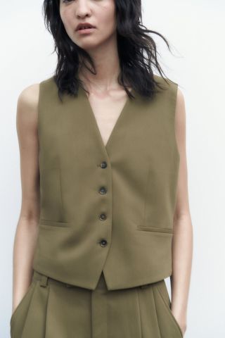 Zara + Buttoned Crop Vest
